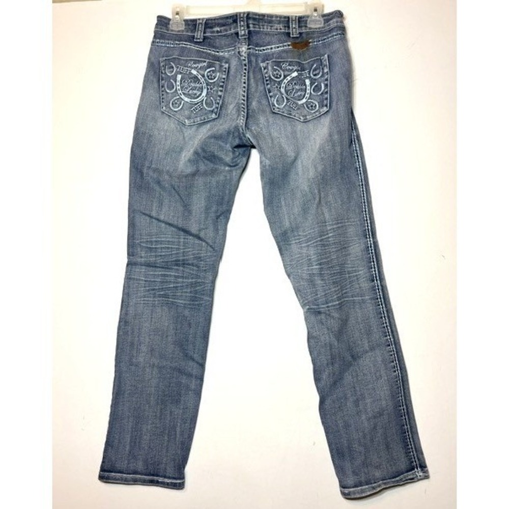 Cowgirl Tuff Double Lucky Studs Distressed Western‎ Jeans Size W 32 L33